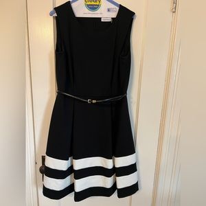 Calvin Kline size 12 black and white striped dress, smoke free home, newly clean